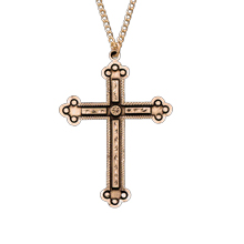 Gold and Black Budded Cross on Chain