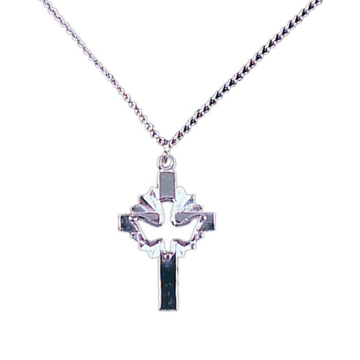 Sunburst and Cut-Out Dove Cross Pendant