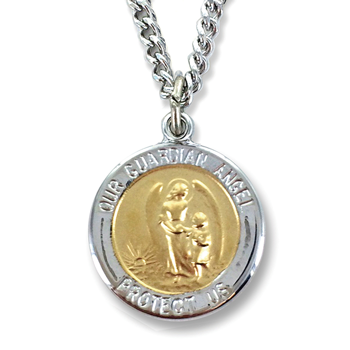 Gold and Sterling Silver Guardian Angel Pendant