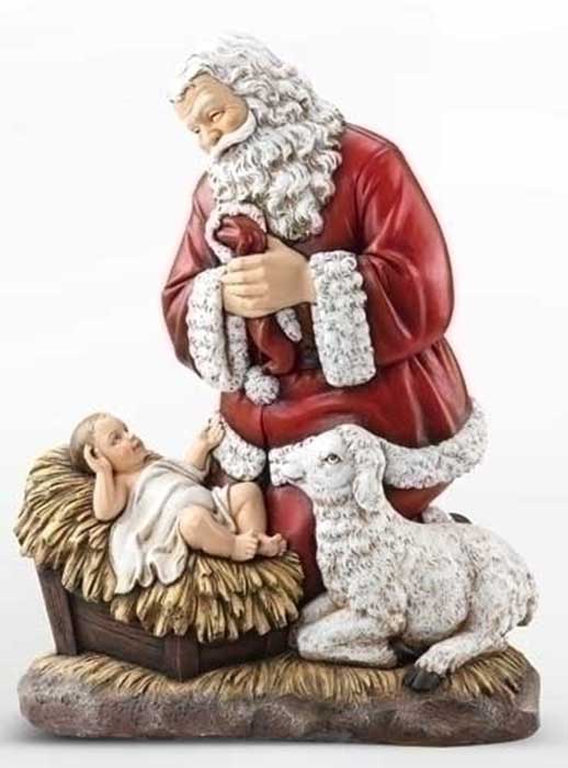 Slim Profile Kneeling Santa and Baby Jesus