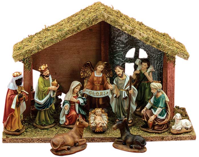 6 Inch Tabletop Nativity Set - White & Brown Porcelain/Wood Manger Scene