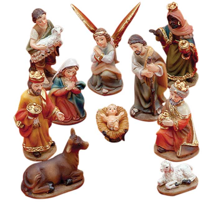 Tiny 12 Figure Full Color Nativity Set