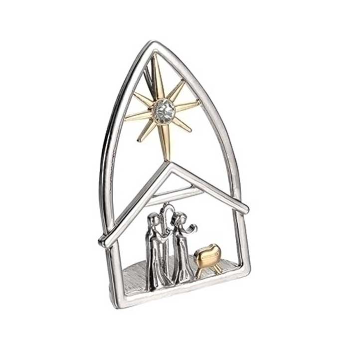 Standing Silver Nativity Scene Desk Stand