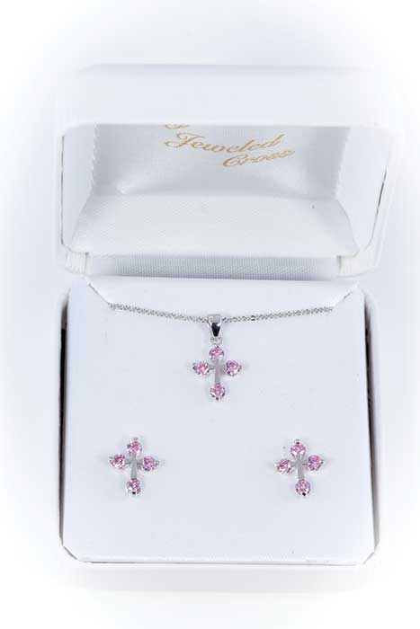 Pink Crystal Pendant and Earring Set
