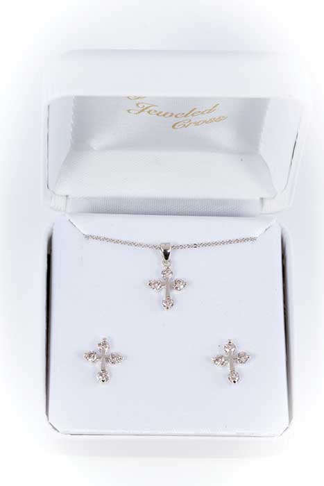 White Crystal Pendant and Earring Set