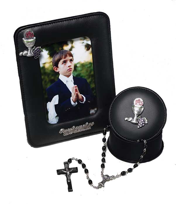 Black Leatherette First Communion Photo Frame