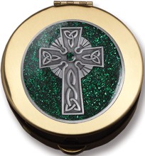 6 to 9 Host Green Enamel Celtic Cross Pyx