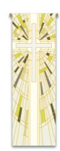 White Cross Banner with Stained Glass Design