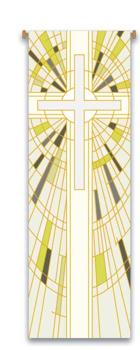 White Cross Banner with Stained Glass Design
