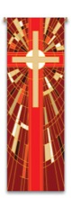Red and Beige Cross Banner with Stained Glass Design