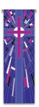 Purple Cross Banner with Stained Glass Design