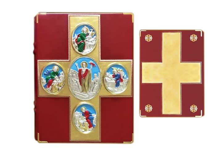 Red Leather Resurrection of Christ & Four Evangelists Book of Gospels Cover