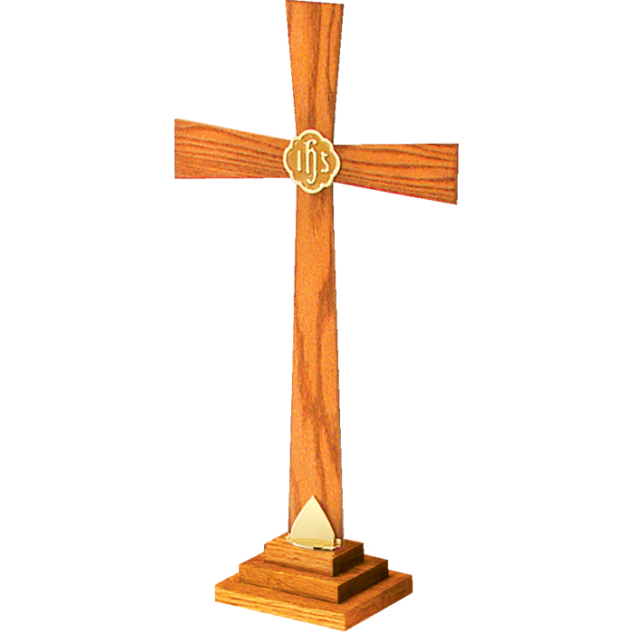 Solid Oak and Brass Altar Cross
