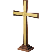 Dark Oak and Brass IHS Altar Cross