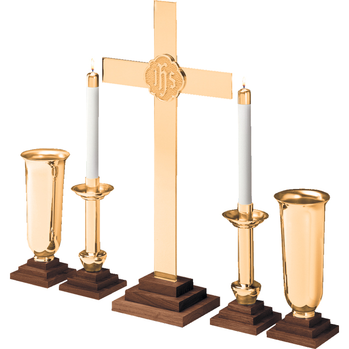 Wood Base Complete Brass Altar Set 81 9201 Tonini Church Supply