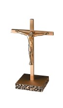 Textured Square Base Bronze Crucifix