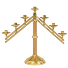 Brass and Oak 7 Lite Altar Candelabra