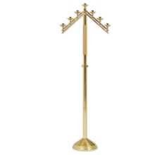 Oak and Brass Adjustable Arm Floor Candelabra