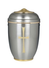 Aluminum Urn with Gold Cross