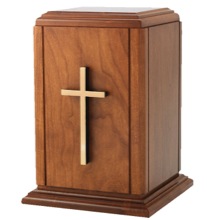 Wooden Rectangular Urn with Gold Cross