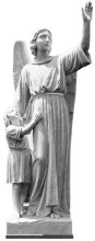 Waving Guardian Angel with Child Hand Carved Marble Statue