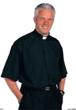 Black European Tab Collar Clergy Shirt with 2 pockets