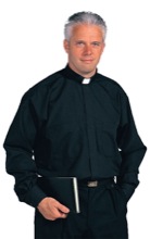 Black European Tab Collar Clergy Shirt with 2 pockets