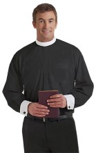 Black French Cuff Neckband Collar Clergy Shirt