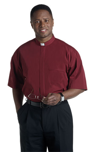 Burgundy Tab Collar Broadcloth Clergy Shirt
