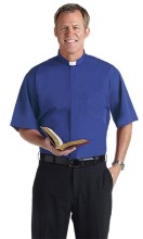 Royal Blue Tab Collar Broadcloth Clergy Shirt