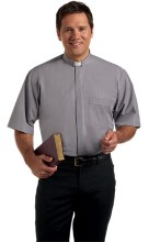 Grey Tab Collar Broadcloth Clergy Shirt