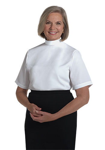 White Woman's Neckband Collar Clergy Shirt