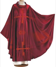 RED SILK/WOOL CHASUBLE W/