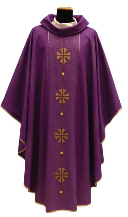 Purple Embroidered Maltese Cross Chasuble