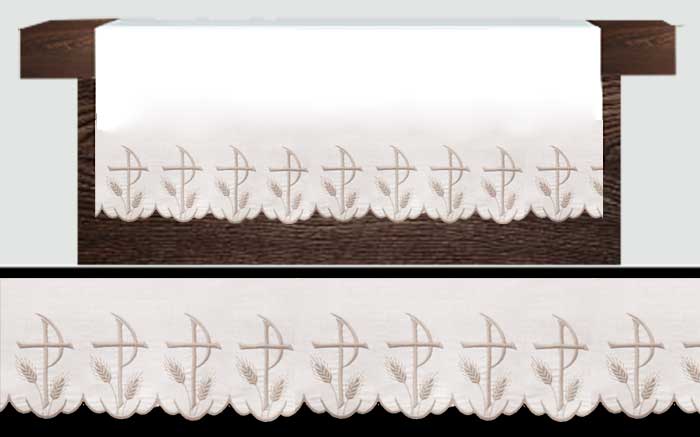 White Silk Embroidery  Cross and Wheat Design
