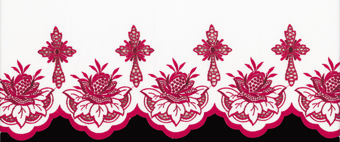 Silk Embroidered 6 1/2" Depth  Cross and Flower Design