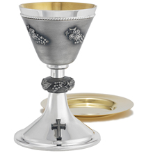 Grape Vine Silver Plated Chalice with Paten