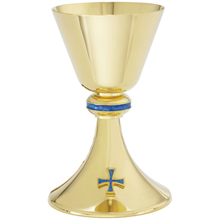 Lapis Blue Cross Gold Plated Chalice with Paten
