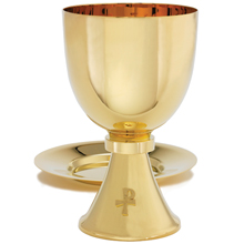 Chi-Rho Cross Gold Plated Chalice with Paten
