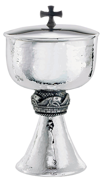 Silver-Ox Fish Node Sterling Silver Ciborium. B-5009S. Tonini Church Supply