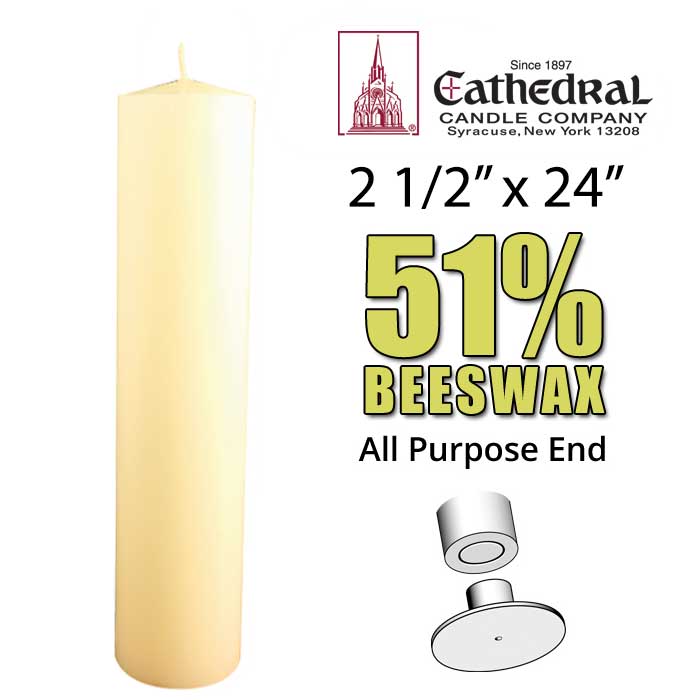 Altar Candle 2 1/2" x 24" 51% Beeswax