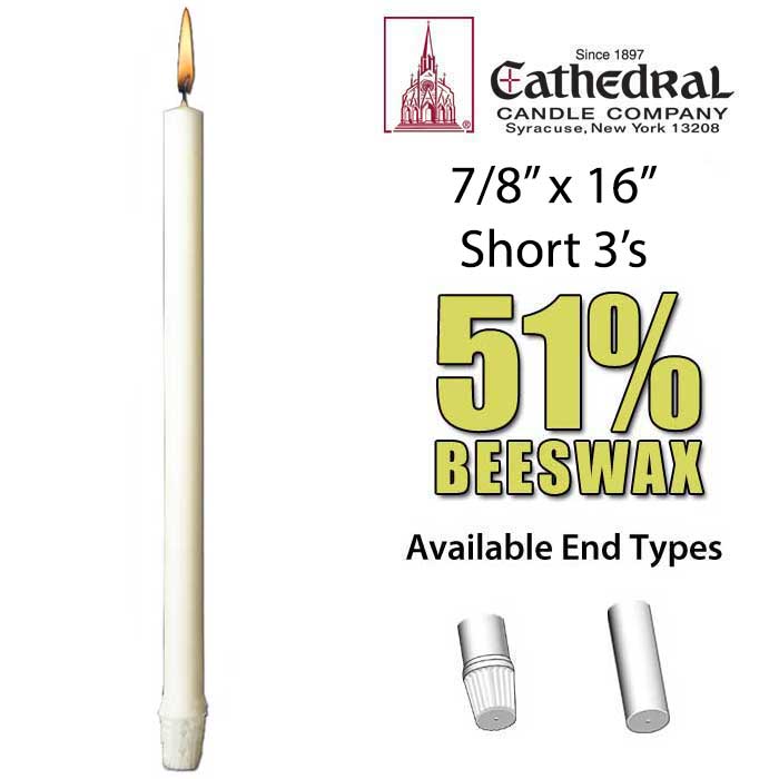 Short 3 Altar Candles 7/8" x 16"