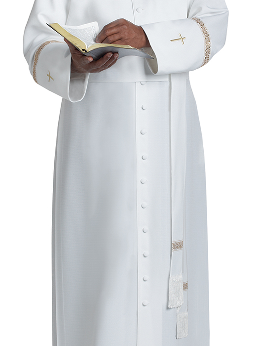 White Band Cincture with Gold Banding. H-188. Tonini Church Supply