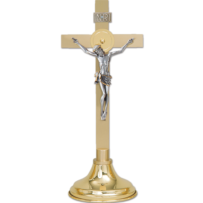 Brass Altar Crucifix - Oxidized Silver Corpus