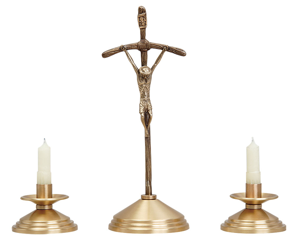 Bronze Papal Altar Crucifix Set