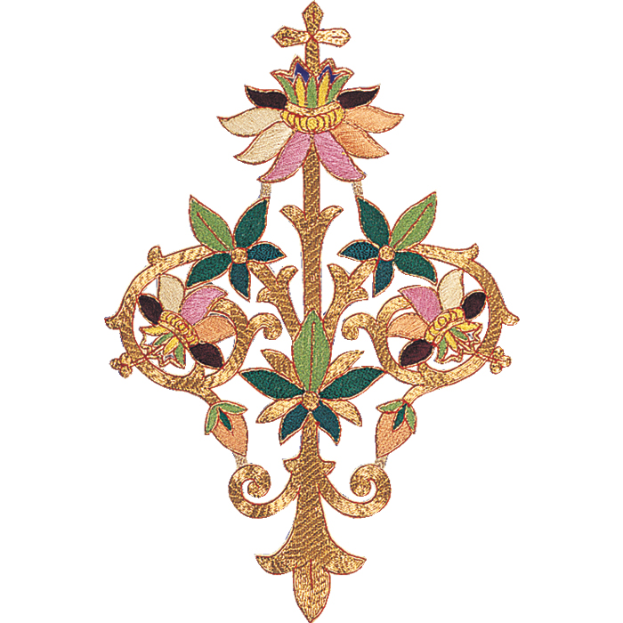 Cross with Flowers and Vine Applique
